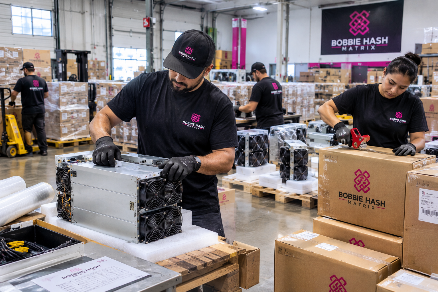 Packing a miner for shipment at Bobbie Hash Matrix